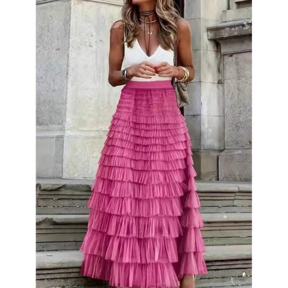 New Arrival French Style Long Skirt For Women, Elegant Solid Color High Waist Me - Picture 4 of 4